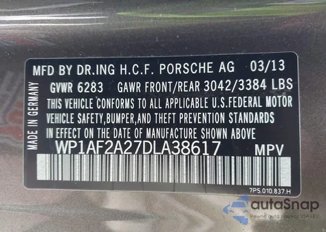 2013 Porsche Cayenne Diesel из США, поврежденный, VIN WP1AF2A27DLA38617